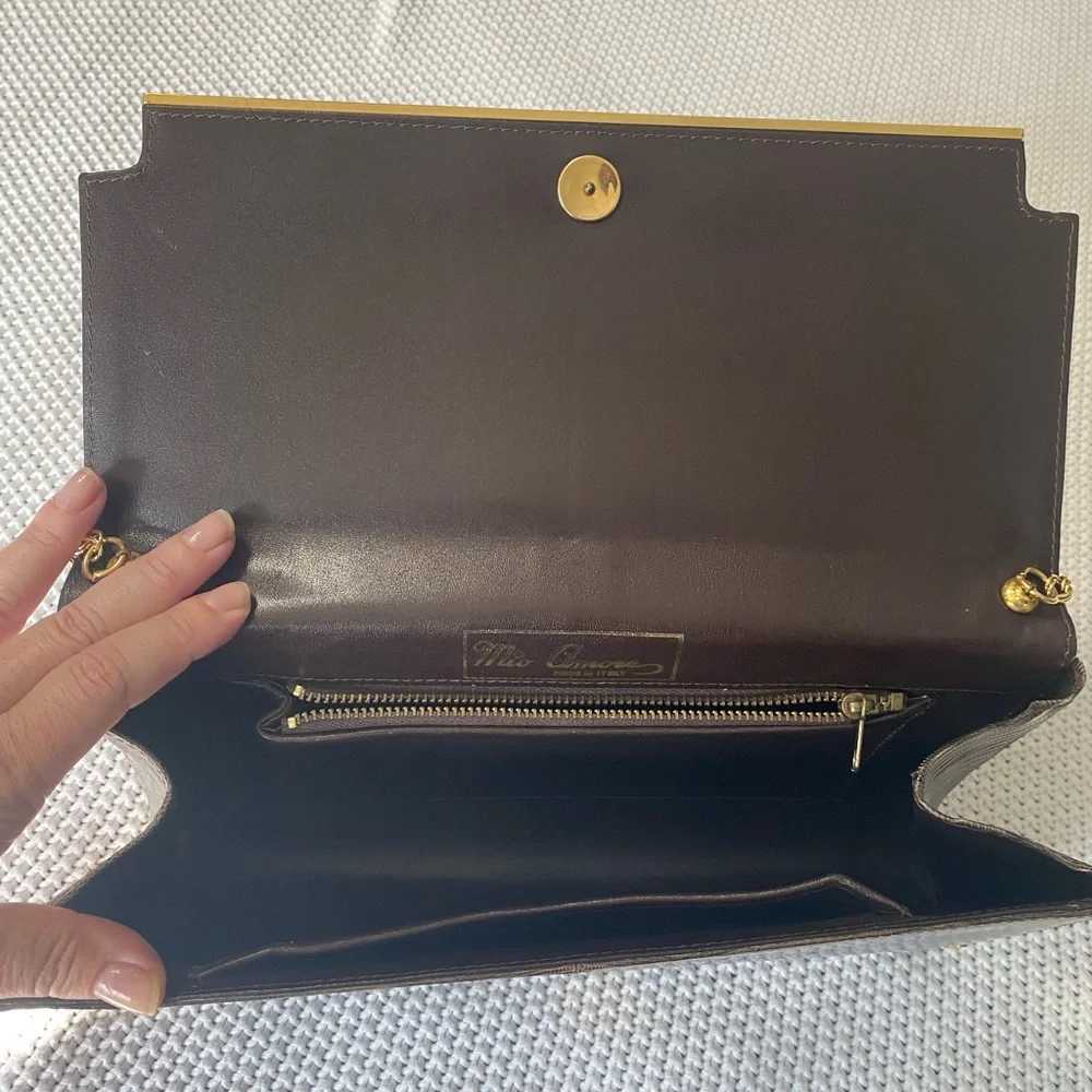 Vintage Reptile Skin Large Clutch Crossbody Gold Metal Chain